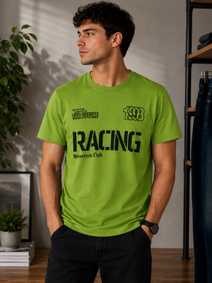 Racing Motorcycle Club Baskılı Yeşil Tişört