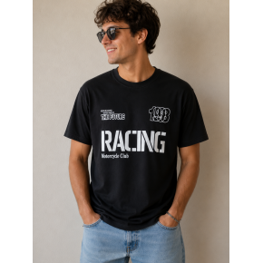 Racing Motorcycle Club Baskılı SiyahTişört