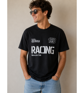 Racing Motorcycle Club Baskılı SiyahTişört