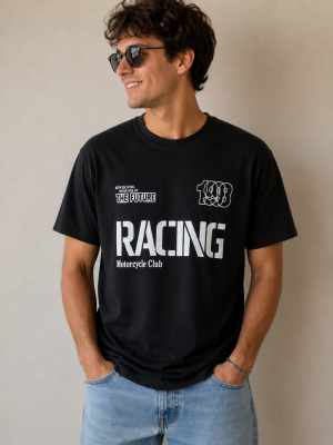 Racing Motorcycle Club Baskılı SiyahTişört