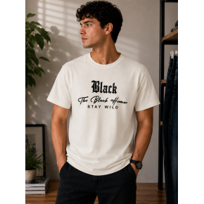 Black Humor Oversize Baskılı Erkek Tişört – Krem