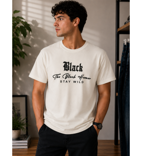 Black Humor Oversize Baskılı Erkek Tişört – Krem