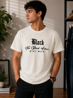 Black Humor Oversize Baskılı Erkek Tişört – Krem