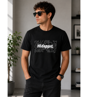 Siyah HAPPREL Grafik Baskılı Basic Tişört