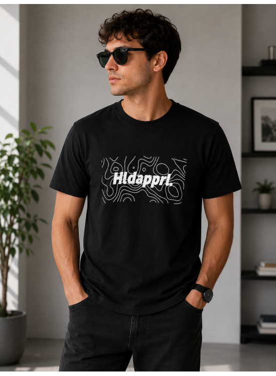 Siyah HAPPREL Grafik Baskılı Basic Tişört