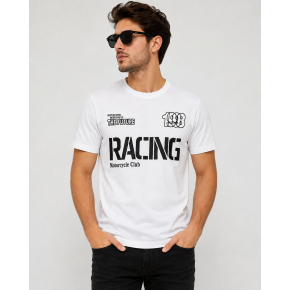 Racing Motorcycle Club Baskılı Beyaz Tişört