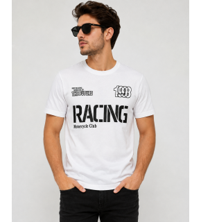 Racing Motorcycle Club Baskılı Beyaz Tişört