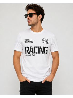 Racing Motorcycle Club Baskılı Beyaz Tişört