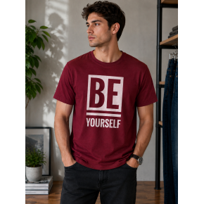 BE Yourself Baskılı Bordo Tişört