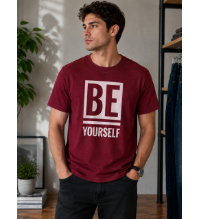 BE Yourself Baskılı Bordo Tişört