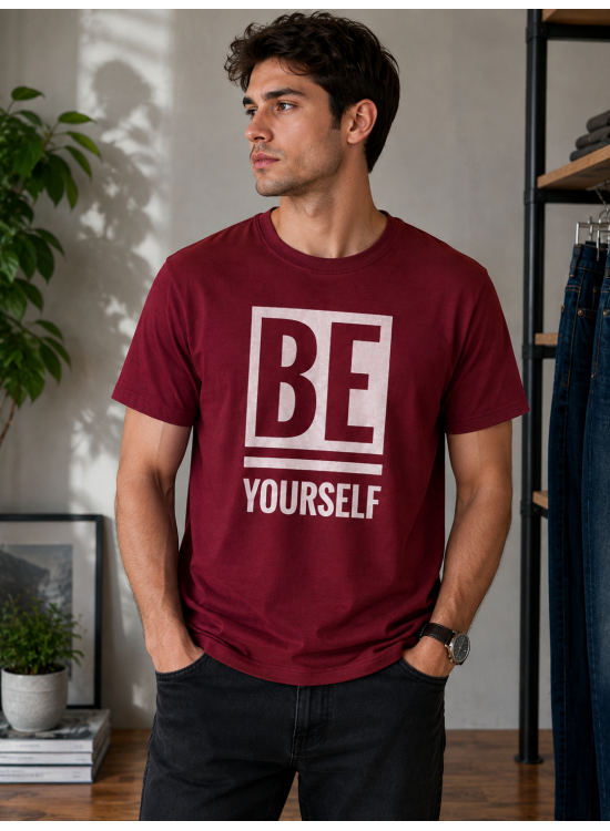 BE Yourself Baskılı Bordo Tişört