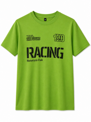 Racing Motorcycle Club Baskılı Yeşil Tişört