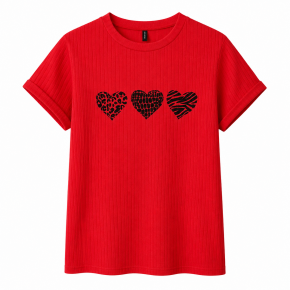 Love Hearts Kalp Desenli Kırmızı Tişört