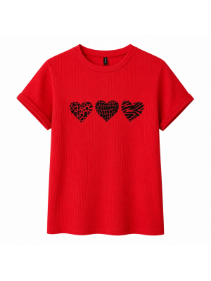 Love Hearts Kalp Desenli Kırmızı Tişört