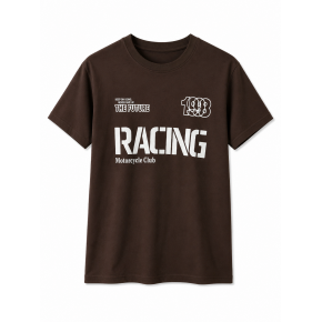 Racing Motorcycle Club Baskılı Kahverengi Tişört