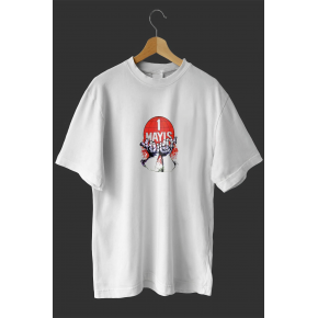 1 Mayıs Emek ve Dayanışma Günü Baskılı Oversize Bisiklet Yaka T-shirt - Beyaz