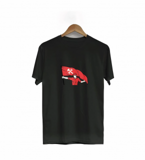 1 Mayıs Emek ve Dayanışma Bayraklı Emekçi Baskılı Bisiklet Yaka T-shirt - Siyah