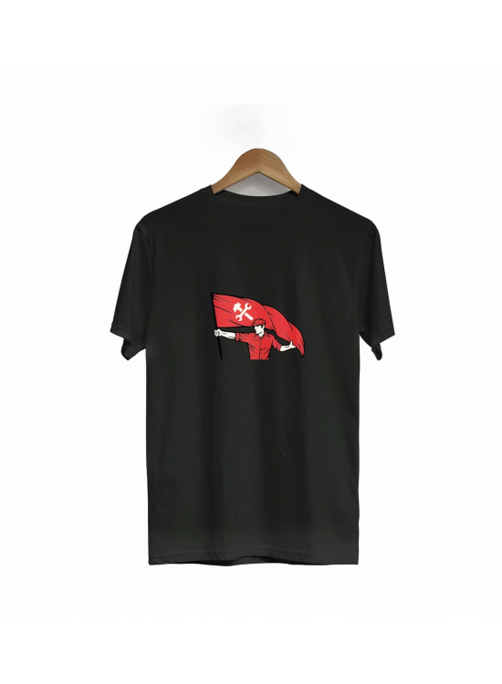 1 Mayıs Emek ve Dayanışma Bayraklı Emekçi Baskılı Bisiklet Yaka T-shirt - Siyah 1 Mayıs Emek ve Dayanışma Bayraklı Emekçi Baskılı Bisiklet Yaka T-shirt - Siyah