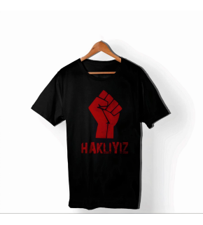 1 Mayıs Emek ve Dayanışma Günü HAKLIYIZ Baskılı Bisiklet Yaka T-shirt - Siyah