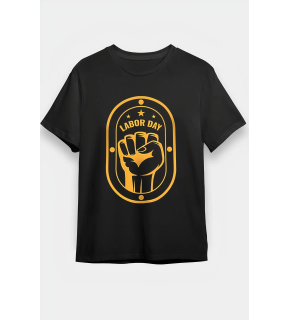1 Mayıs Labor Day Emekçi Temalı Baskılı Oversize Bisiklet Yaka T-shirt - Siyah