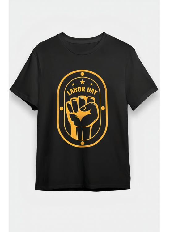1 Mayıs Labor Day Emekçi Temalı Baskılı Oversize Bisiklet Yaka T-shirt - Siyah