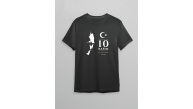 10 Kasım Atatürk Anma Günü Silüet Baskılı Oversize Bisiklet Yaka T-shirt - Siyah