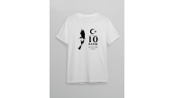 10 Kasım Atatürk Anma Günü Silüet Baskılı Oversize Bisiklet Yaka T-shirt - Beyaz