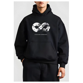 Erkek 10 Kasıma Özel 3 İplik Kapüşonlu Baskılı SweatShirt Hoodie - Siyah