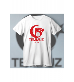 15 Temmuz Demokrasi ve Milli Birlik 2016 Anma Baskılı Bisiklet Yaka T-shirt - Beyaz