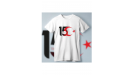 15 Temmuz Demokrasi ve Milli Birlik Günü Ay Yıldız Baskılı T-shirt - Beyaz