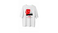 19 Mayıs Atatürk'ü Anma Gençlik ve Spor Bayramı Baskılı Oversize T-shirt - Beyaz