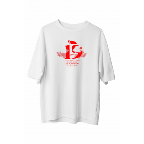 19 Mayıs Atatürk Temalı Gençlik ve Spor Bayramı Bisiklet Yaka T-shirt - Beyaz