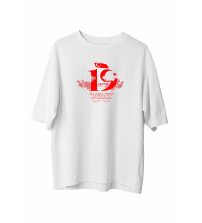 19 Mayıs Atatürk Temalı Gençlik ve Spor Bayramı Bisiklet Yaka T-shirt - Beyaz