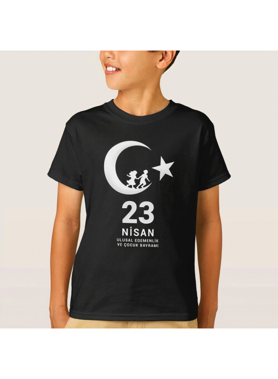 Çocuk 23 Nisan Ulusal Egemenlik ve Çocuk Bayramı Baskılı Bisiklet Yaka T-shirt - Siyah Çocuk 23 Nisan Ulusal Egemenlik ve Çocuk Bayramı Baskılı Bisiklet Yaka T-shirt - Siyah