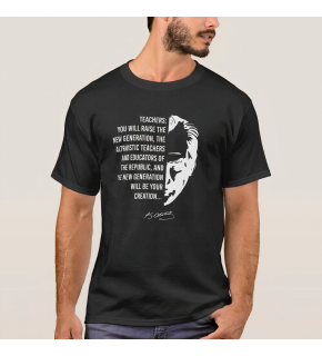 24 Kasım Öğretmenler Günü Temalı Baskılı Bisiklet Yaka T-shirt - Siyah