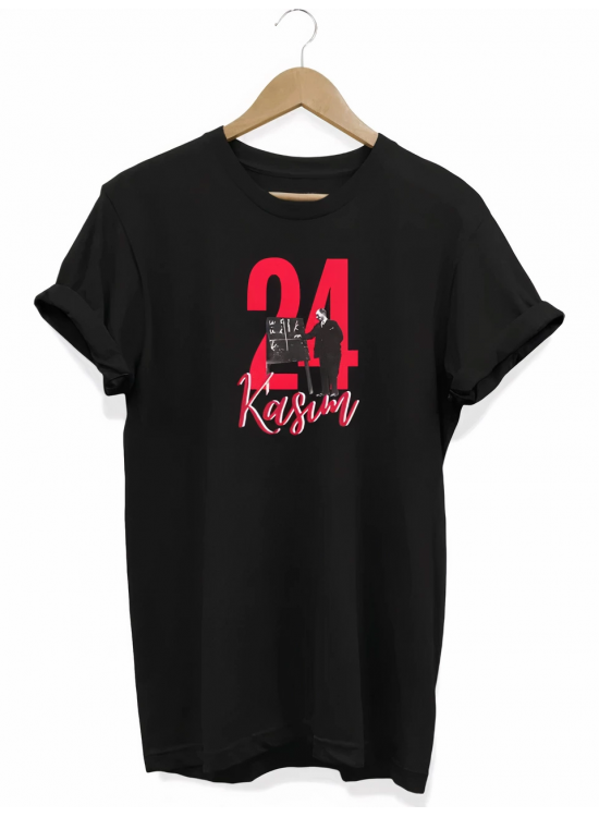 24 Kasım Öğretmenler Günü Öğretmen Hediyesi Baskılı Oversize T-shirt - Siyah
