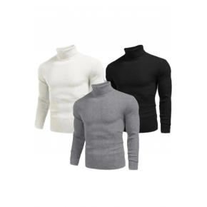 Erkek 3 Adet Kaşkorse Boğazlı Full Likralı Fitilli Slimfit Body