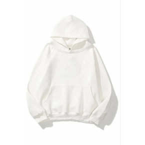 Kadın Kapüşonlu Kanguru Cepli 3 İplik Pamuklu Düz Hoodie Sweatshirt - Beyaz