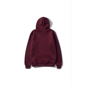 Kadın 3 İplik Pamuklu Kapüşonlu Kanguru Cepli Düz Hoodie Sweatshirt - Bordo