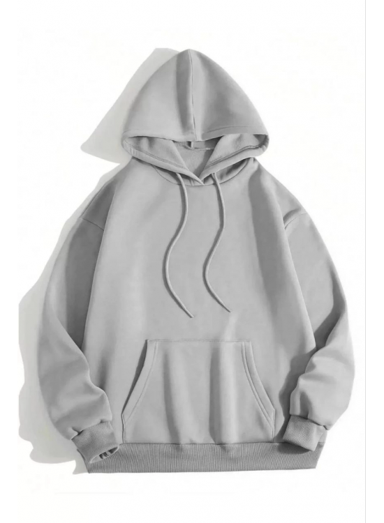 Kadın Kapüşonlu Kanguru Cepli 3 İplik Pamuklu Düz Hoodie Sweatshirt - Gri Kadın Kapüşonlu Kanguru Cepli 3 İplik Pamuklu Düz Hoodie Sweatshirt - Gri