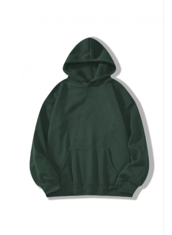 Kadın Kapüşonlu Kanguru Cepli 3 İplik Pamuklu Düz Hoodie Sweatshirt - Haki Kadın Kapüşonlu Kanguru Cepli 3 İplik Pamuklu Düz Hoodie Sweatshirt - Haki