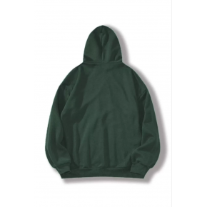 Kadın Kapüşonlu Kanguru Cepli 3 İplik Pamuklu Düz Hoodie Sweatshirt - Haki