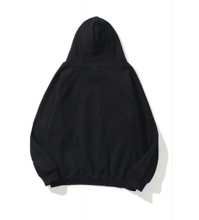 Kadın Kapüşonlu Kanguru Cepli 3 İplik Pamuklu Düz Hoodie Sweatshirt - Siyah