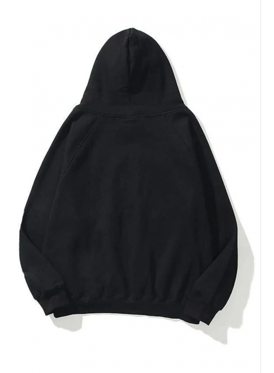 Kadın Kapüşonlu Kanguru Cepli 3 İplik Pamuklu Düz Hoodie Sweatshirt - Siyah Kadın Kapüşonlu Kanguru Cepli 3 İplik Pamuklu Düz Hoodie Sweatshirt - Siyah