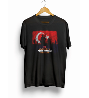30 Ağustos Zafer Bayramı Atatürk Baskılı Oversize Bisiklet Yaka T-shirt - Siyah
