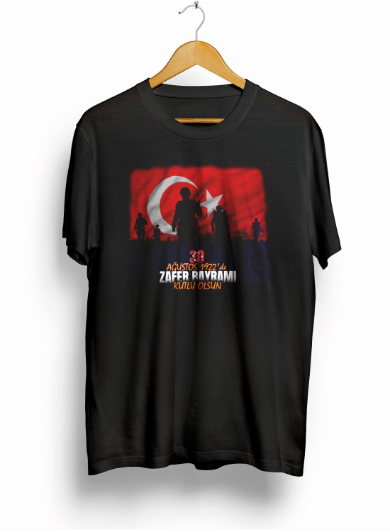 30 Ağustos Zafer Bayramı Atatürk Baskılı Oversize Bisiklet Yaka T-shirt - Siyah