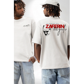 30 Ağustos Zafer Bayramı Ön Arka Baskılı Oversize Bisiklet Yaka T-shirt - Beyaz