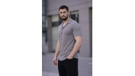 Erkek Waffle Kumaş Kısa Kollu Düğmeli Açık Yaka Regular Fit Gömlek - Gri Erkek Waffle Kumaş Kısa Kollu Düğmeli Açık Yaka Regular Fit Gömlek - Gri