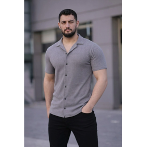 Erkek Waffle Kumaş Kısa Kollu Düğmeli Açık Yaka Regular Fit Gömlek - Gri