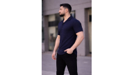 Erkek Waffle Kumaş Kısa Kollu Düğmeli Açık Yaka Regular Fit Gömlek - Lacivert Erkek Waffle Kumaş Kısa Kollu Düğmeli Açık Yaka Regular Fit Gömlek - Lacivert